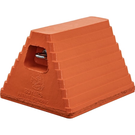 Buyers Products Orange Heavy Duty Rubber Wheel Chock with Recessed Chain Eye 10x8x6 Inch WC6810LP